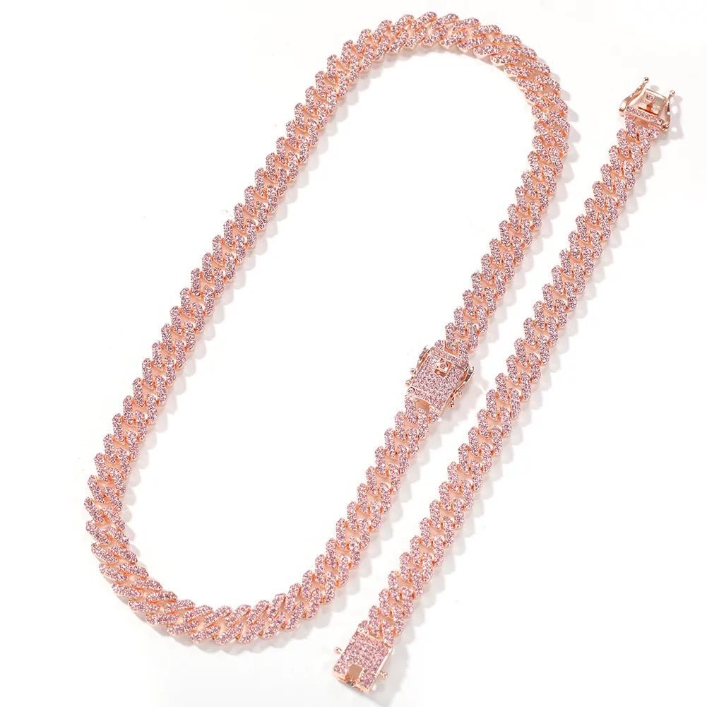  Pink Necklace | Pink Crystal Ice Out Necklace | Miami Cuban Necklace