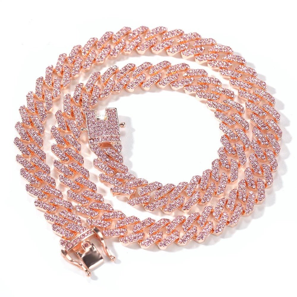  Pink Necklace | Pink Crystal Ice Out Necklace | Miami Cuban Necklace