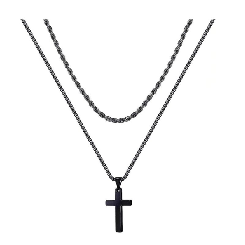 Black Rope Chain Cross